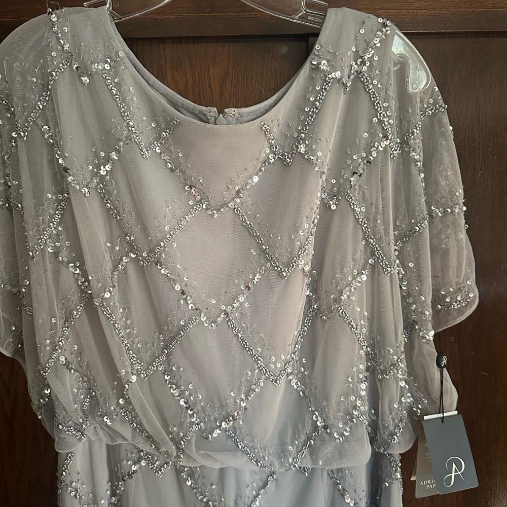 Adrianna Papell Silver Sequin Dress